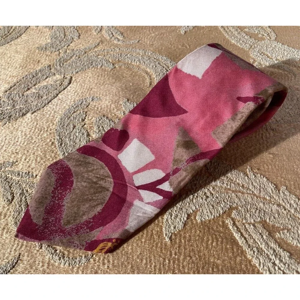 Vintage 70s Necktie 1970s Pink Tropical Groovy Funky Anchor Man Retro Wide Tie